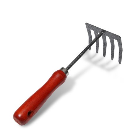 Small straight rakes, 5 teeth, length 25 cm, metal, wooden handle, Greengo-3