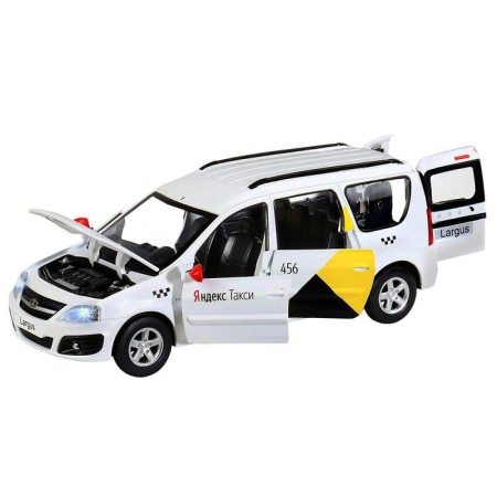 Metal machine "Lada Largus Yandex Taxi" 1:24, doors, hood, voiced, white color open-1