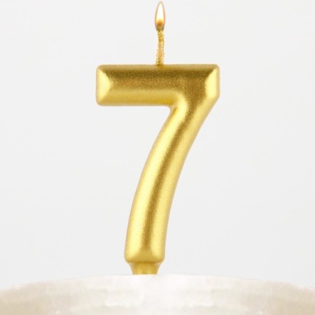 Candle for the cake, the number "7", gold.-6