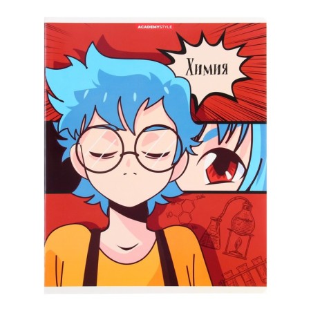 An objective note 48 sheets in the cage "Anime. Chemia", cover shaking cardboard, UV-lak, OFSET Block