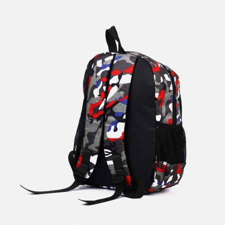 School backpack from textiles 2 departments with lightning, external pocket, gray/red color-3