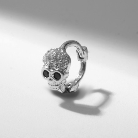 Piercing in the ear (Helix) "Skull", D = 8 mm, black and white color in silver