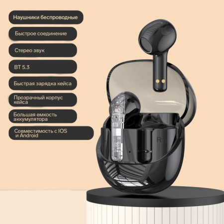 Wireless headphones R20, TWS, inserts, BT 5.3, 30/200 mAh, noise reduction, black