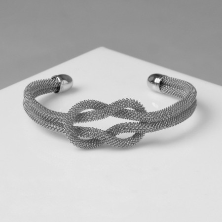 Bracelet Metal "burn" 2 threads, knot, silver color-2