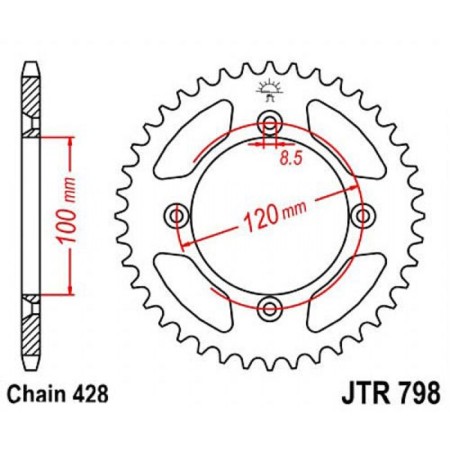 The rear driven star JTR798 for a steel motorcycle, chain 428, 47 teeth