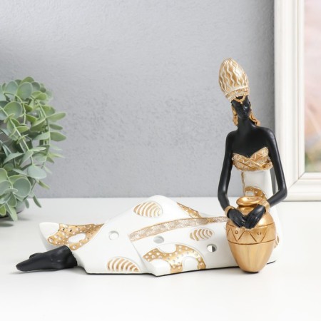 Polystone souvenir "African beauty with a jug" white-gold 24.5x9.5x19 cm