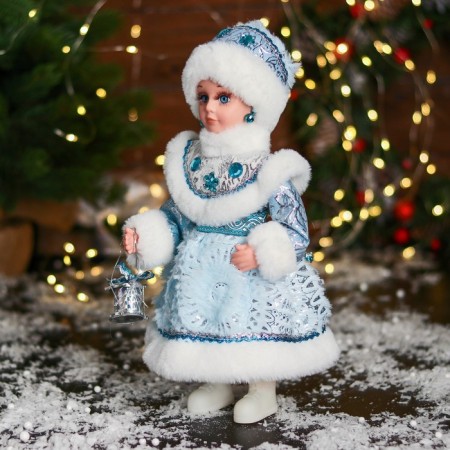 Snow Maiden "In a fur coat with stones and a drum" 30 cm, blue-3