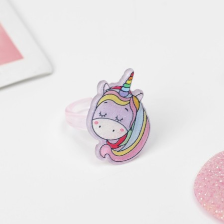 Set of children's 4 items: clips, ring, bracelet, glitter "unicorn", color-3
