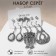 Earrings set 6 pairs "hippies" Eagle owl, white color in black silver