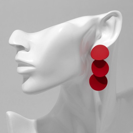 Earrings Metal "Azelia" circles, trio, red color-1