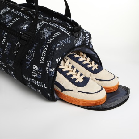 Sports bag with a zipper, shoe department, 2 outer pockets, long belt, black color-2