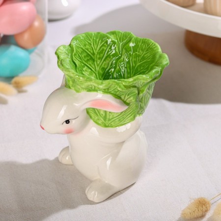 Bunny Bunny Cabbage Bowlast, 14.5 × 12 × 15.3 cm, white color, 14.5 × 12 ×-1