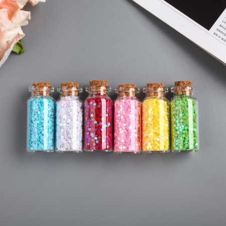 Glitter in a jar with a cork "Bright stars" (set 6 pcs) 6 g = 1 bout. 13x5 cm