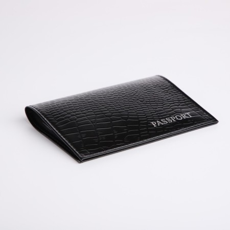 Cover for passport, embossing, crocodile, black color-2