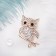 Brooch "Owl on a twig", black and white color in gold