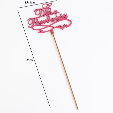Topper wooden "Happy Birthday" Raspberry 13x9 cm-3