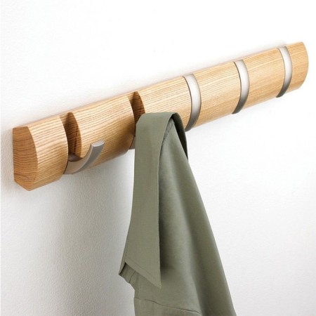 Horizontal Flip wall hanger, 5 hooks, natural wood
