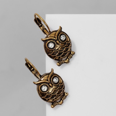 Earrings "Bird" Filin on a branch, white color in black gold-1