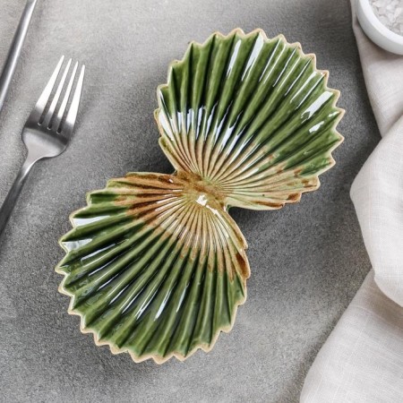 Menzhitsa ceramic 2 cells "Dender", 20 × 10.5 × 3.3 cm, green color-1