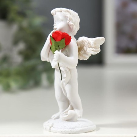 Polystone souvenir "Angel with red rose" 8x4.5x3.5 cm-2