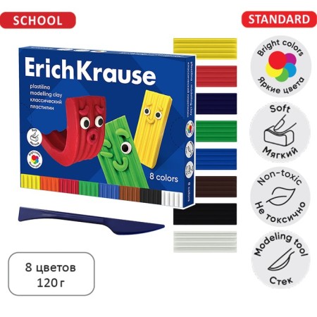 Plasticine 8 colors, 120 g, Erichkrause "Color Friends", with a stack, in cardboard packaging