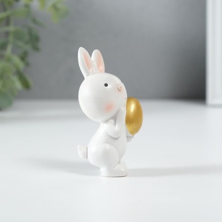 Souvenir Polystone "Easter rabbit Little white with a gold egg" 4.5x3x8 cm-2