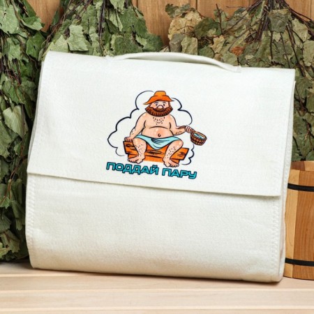 Set for a bathhouse and sauna 5V1 (bag, hat, mittens, rug, washcloth), with a pair print, white-8