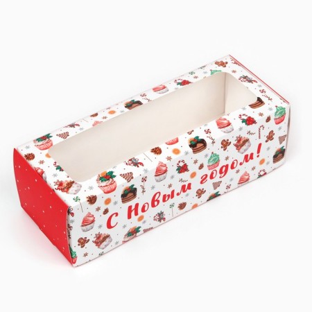 Box for confectionery products with a “Happy New Year” window, sweets, 26 x 10 x 8 cm, New Year-1
