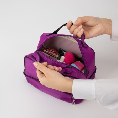 Cosmetic bag, 2 parts on zippers, purple color-2