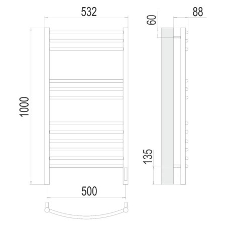 Terminus heated towel rail "Classic" P12, 500x1000 mm, chrome-2