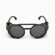 Sunny glasses Round, UV 400, leather curtains, pipe 14.1 cm, width 12.1 cm, lens 5.2 x 5 cm, Cher
