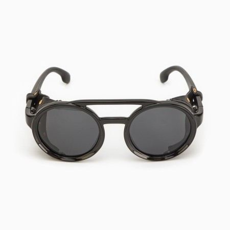 Sunny glasses Round, UV 400, leather curtains, pipe 14.1 cm, width 12.1 cm, lens 5.2 x 5 cm, Cher