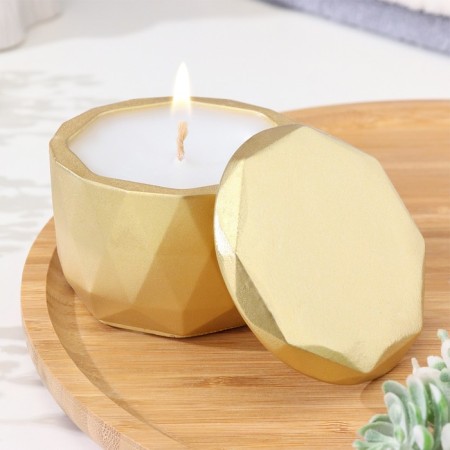 Candle "Marble" in a candlestick of gypsum with a lid, 8.5x6cm, gold