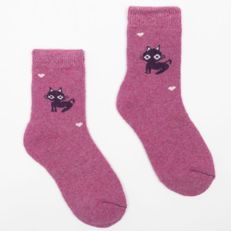 Woolen children's socks "cats", color mix, size 22-5
