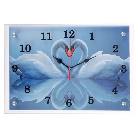 Carty clock is wall-mounted, interior "two white swan", silent, 25 x 35 cm