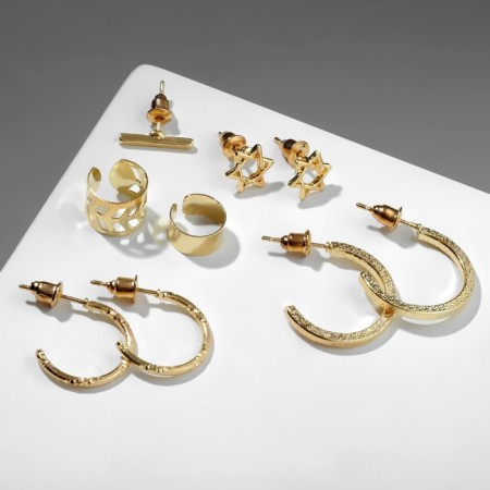 Earrings "Kaffa" star, color gold, set of 9 pcs.-2