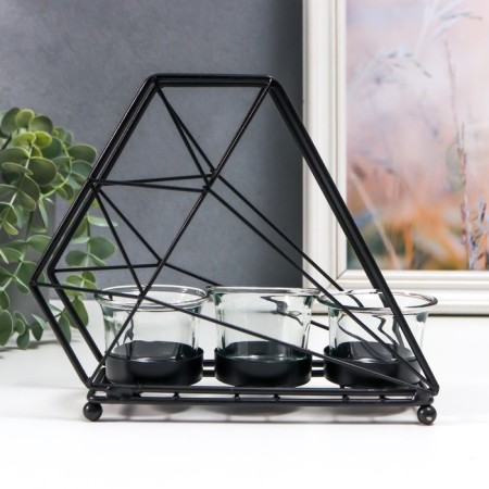 Climber Metal, glass for 3 candles "Loft. Trapezius" black 21x7x18 cm-1