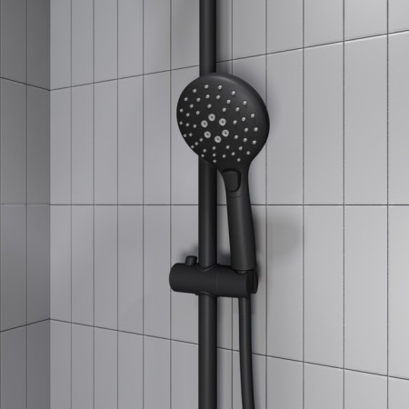 Shower system IDDIS RAY, with the upper watering can, black matte-4