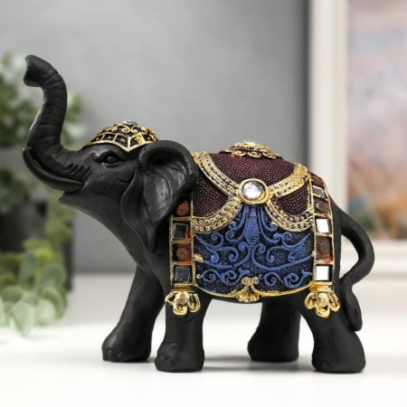 Polystone souvenir "Black elephant with color patterns on the blanket" 16x17.5x7 cm