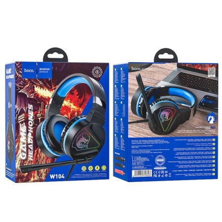 Hoco W104 headphones, gaming, invoices, microphone, USB + 3.5 mm, 2 m, black and blue-4