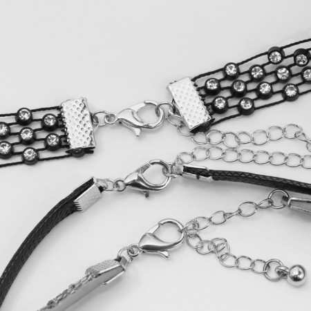 Choker "Trio" Ice Heart (set of 3 pcs.), Black-silver color, 34 cm-2