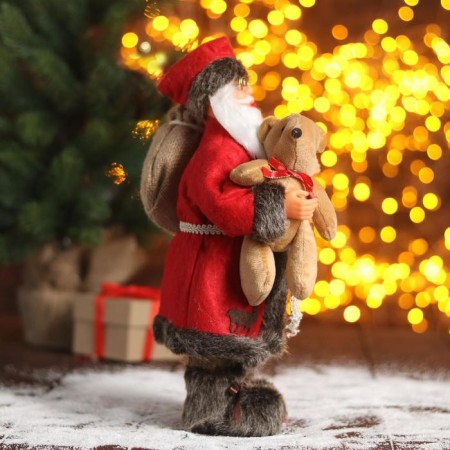 Santa Claus "In a red fur coat with a bear" 30 cm-3