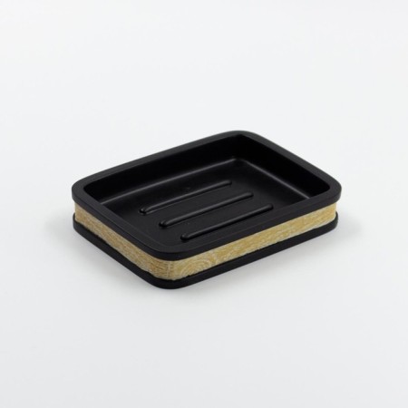 Joy Home soap dish, Polyires, black with wood decor