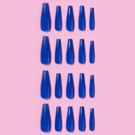 Follow nails, 24 pcs, ballerina shape, dark blue color-1