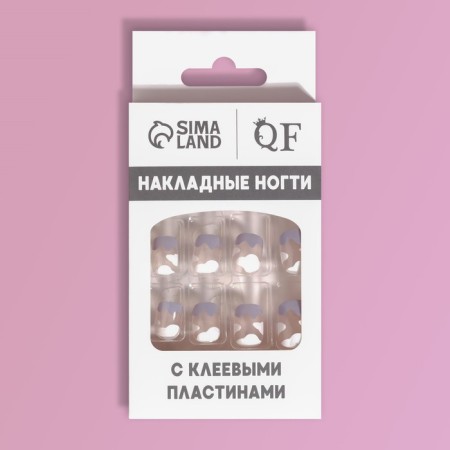 Follow nails “Cloud”, 12 pcs, with adhesive plates, shape soft square, white/purple/transparent color-10