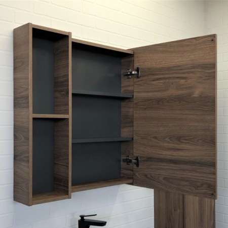 Mirror Cauline Cabinet Porto 75 for the bathroom, dark brown oak color-4