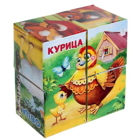 Cubes "Pets", cardboard, 4 pieces, according to the Montessori methodology-1