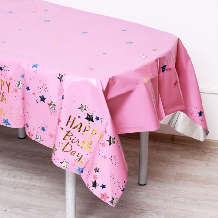 Great tablecloth “Happy Birthday” 137 × 183 cm, pink color-1
