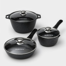A set of kitchen utensils “Marble No. 3”, 6 objects, a lid, a removable handle, anti -stick coating, color dark marble