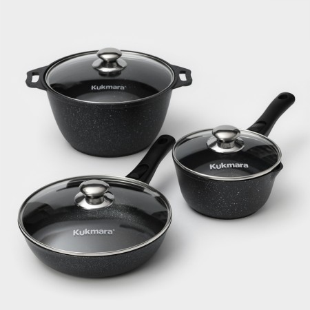 A set of kitchen utensils “Marble No. 3”, 6 objects, a lid, a removable handle, anti -stick coating, color dark marble